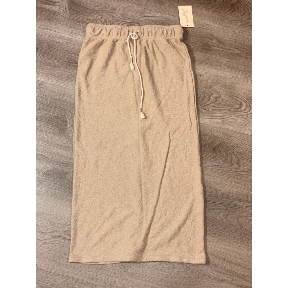 Universal Thread Tan French Terry Midi Skirt Elastic Waist Drawstring XS New